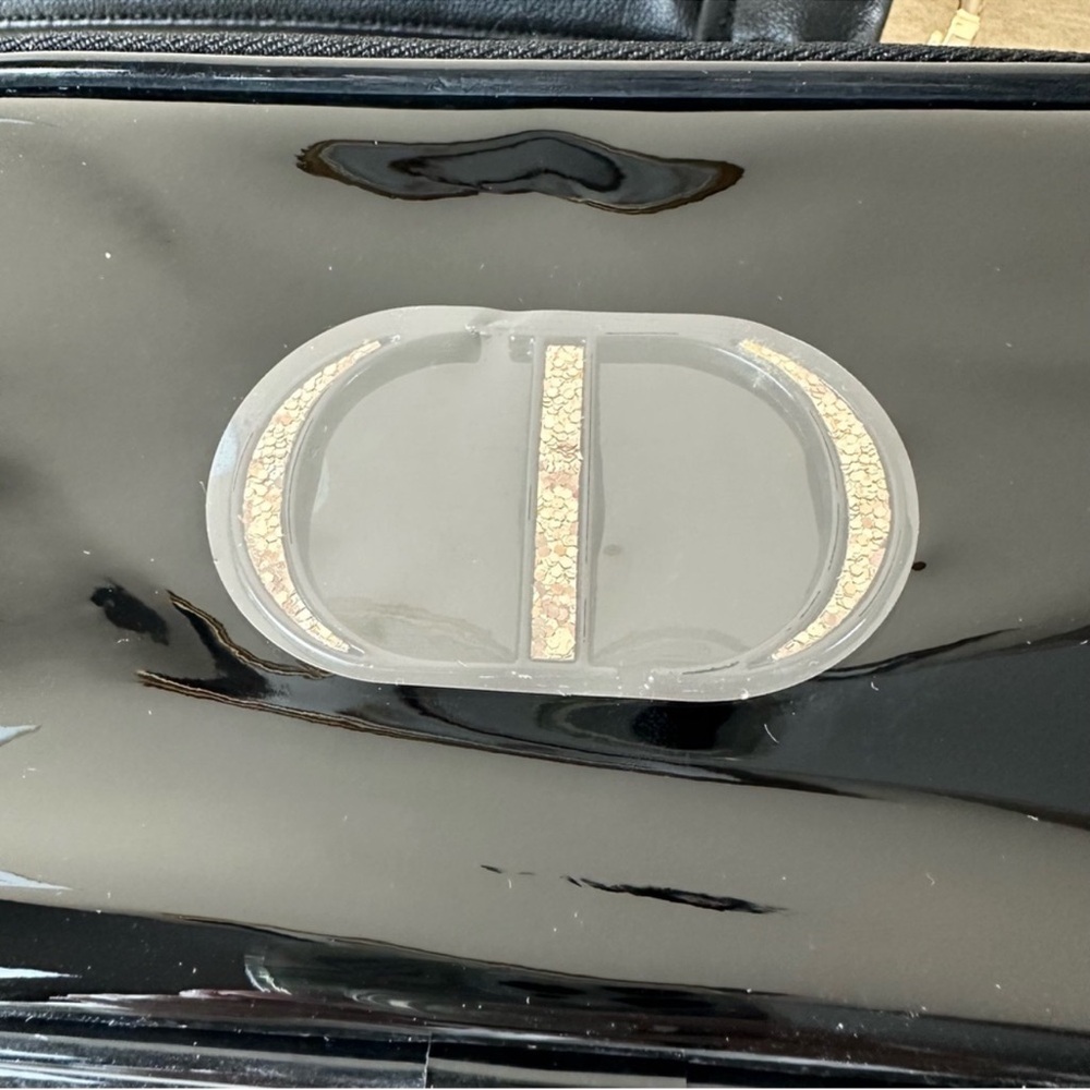 New Dior Upcycled Patent Cosmetic Bag Crossbody Black CD Logo Gold Hardware - Picture 5 of 12